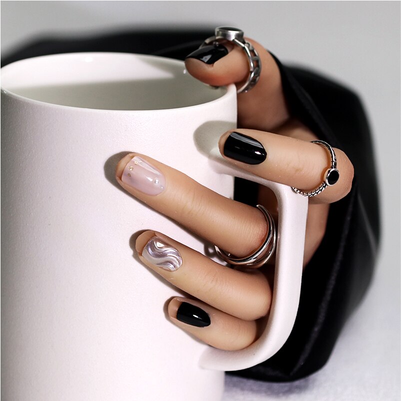 Navolution 24Pcs/Set DIY Manicure Wearable Fake Nails press on Detachable Finished Fingernails Ballet Square Head Almond Short