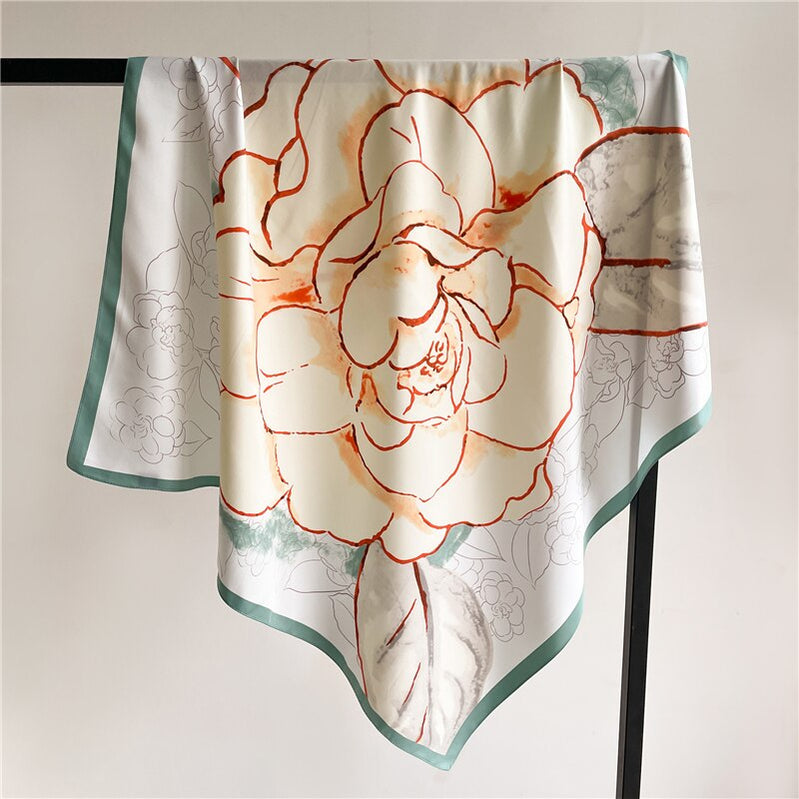 Fashion Print Printing Twill Silk Square Scarf for Women Hijab Muslim Headband Bandana Summer Shawl Beach Stoles Echarpe FN106-4