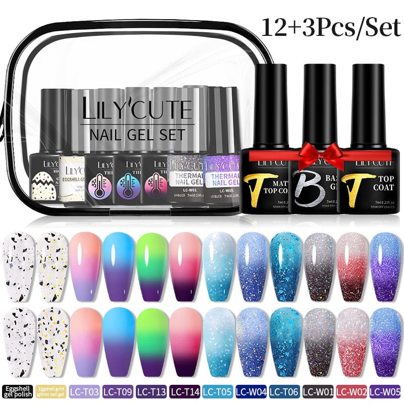 LILYCUTE 12PCs 7ml Spring Macaron Nail Gel Polish Set Semi Permanent UV Gel For Manicure Soak Off Gel Nail Polish Kit Varnishes 56604-7