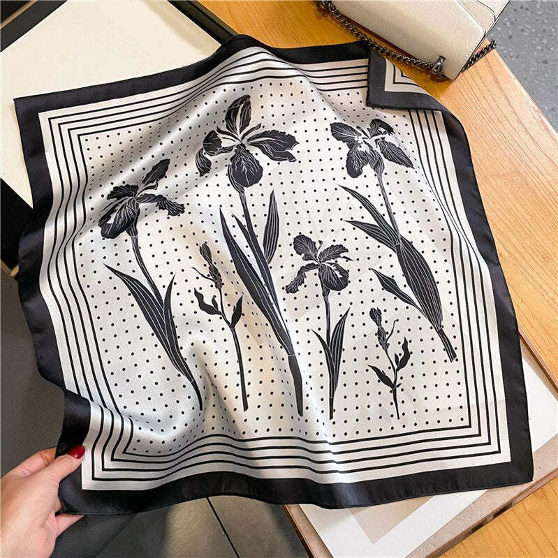 Fashion Designer Print 100% Natural Silk Square Scarves Women Hairband Neck Foulard Female Small Kerchief Bandana New FZ223-2 53cm real silk