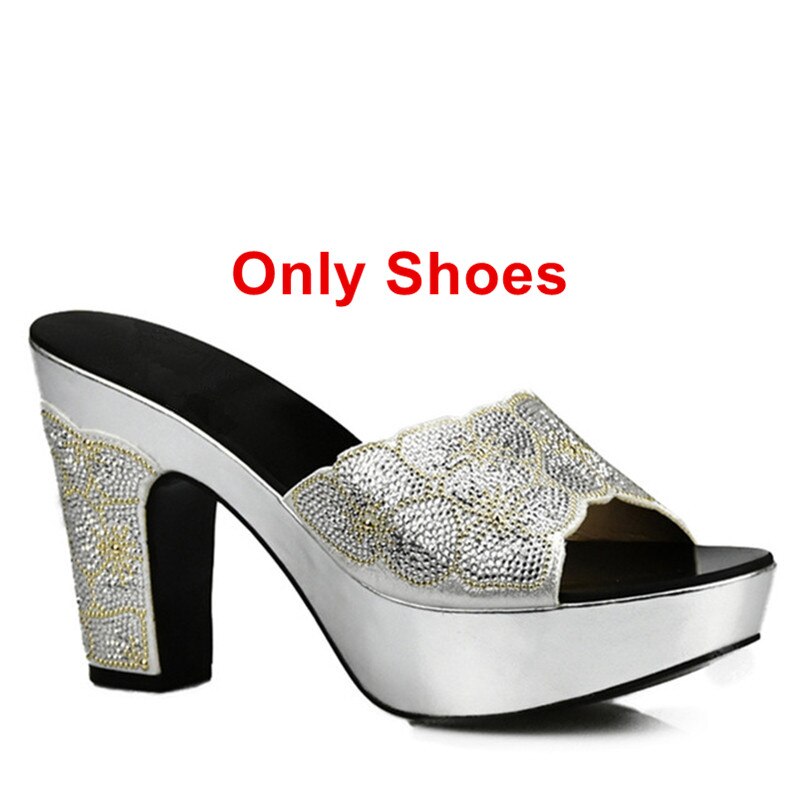 Latest Design Red Color Matching Women Shoes and Bag Set Decorated with Rhinestone African Shoe and Bag Set for Party In Women Silver Only Shoes