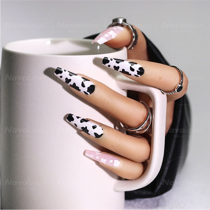 Navolution 24Pcs/Set DIY Manicure Wearable Fake Nails press on Detachable Finished Fingernails Ballet Square Head Almond Short