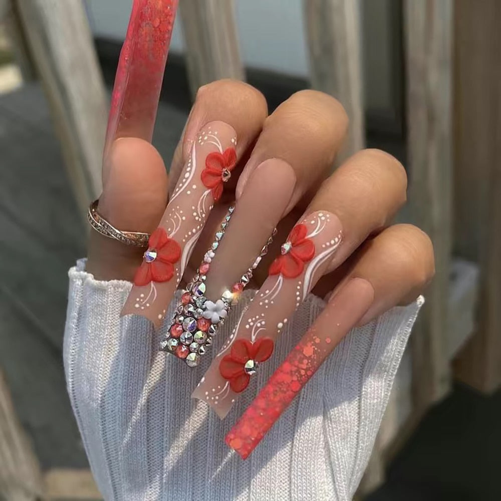 41Style Diamond Stiletto Coffin Long Nail Europe America Handwork Customization Cosplay Party Full Cover Fake Nails Woman Gift