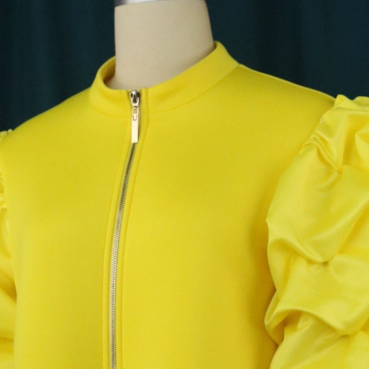 Trendy Fall Winter Mini Shift Dress Women High Neck Puff Sleeve Zipper Tunic Dress Retro Vintage Party Club Events Wear 4XL