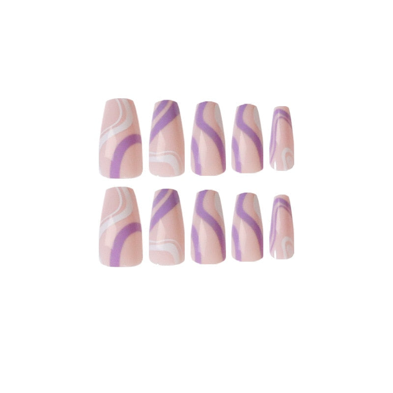 Glossy Pink Wearable Nail Art Blue Rhinestone Extra Long Ballet Detachable Finished False Nails Press on Nails with Glue MT687JP1340