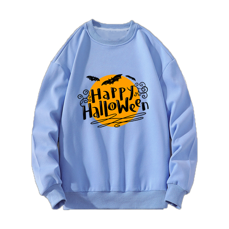 Fashion Halloween Pattern Print Crew Neck Sweater Casual Sports Outdoor Cute Long Sleeve Sweatshirt Blue