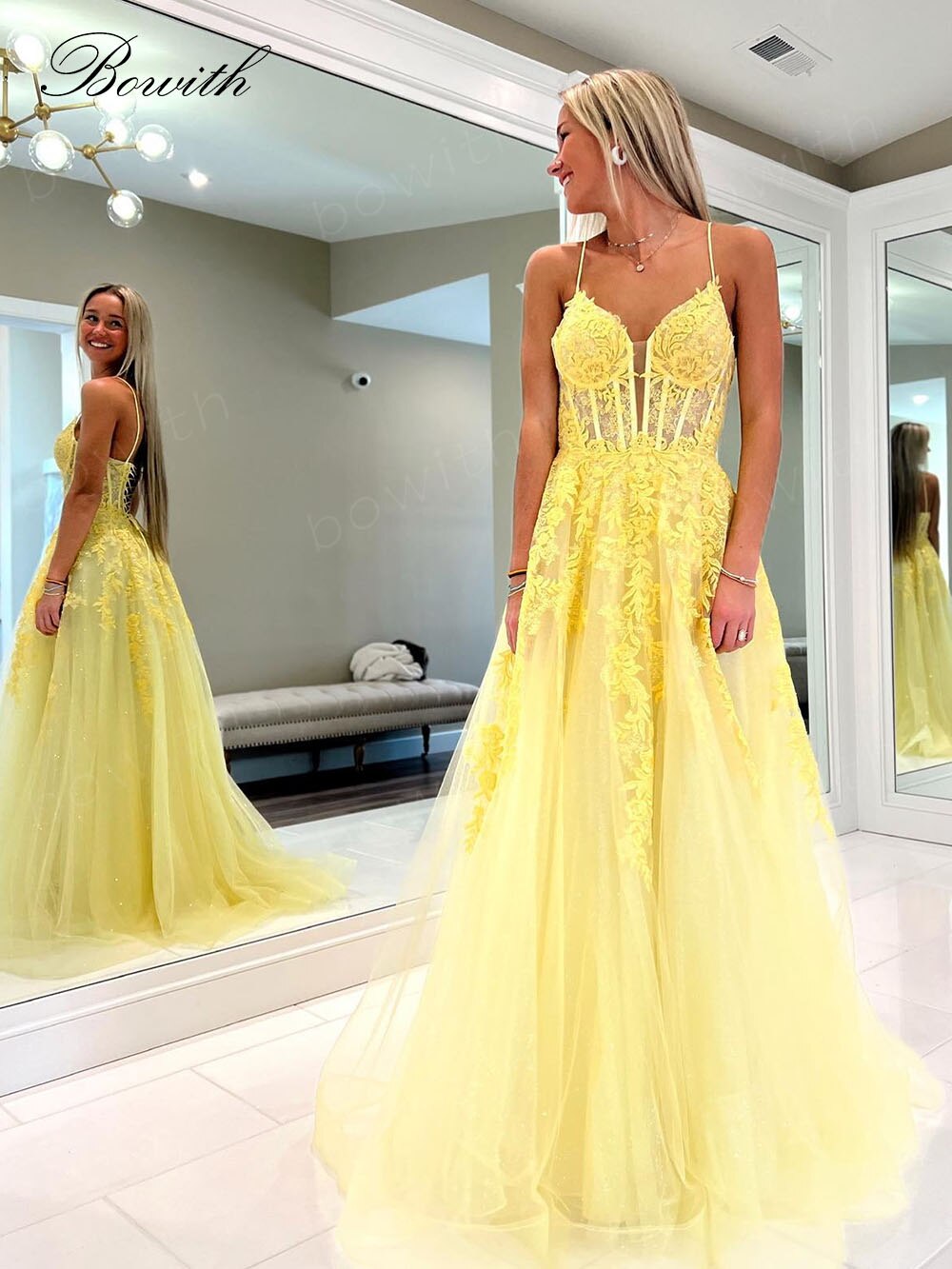 Bowith Applique Prom Dresses Long Graduation Dresses for Women Lace Up Evening Gown vestidos de cóctel