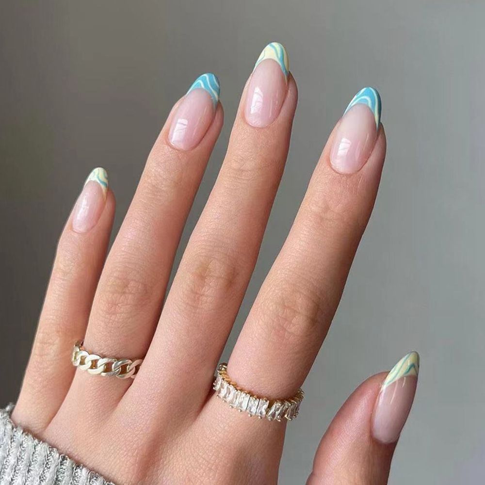 24Pcs/Set Fake Nails With Glue Full Cover Nail Tips Press On Med Nails DIY Manicure Oval Head False Nails Pink Almond Artificial
