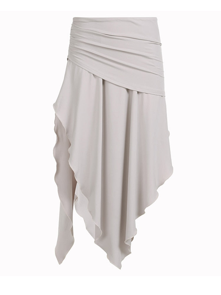 Weekeep Drawstring Split Loose Long Skirt Casual Folds Low Rise Midi Skirts For Women Summer Streetwear Clothing Ladies Elegant