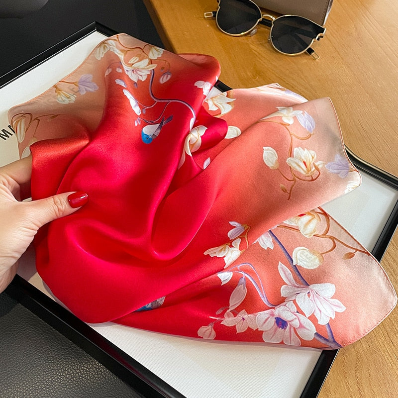 53cm Real Silk Nature Scarf Women Neckerchief Foulard Bandana Small Hairbands Fashion Floral Neck Ties for Office Lady New ZS-309 53x53cm