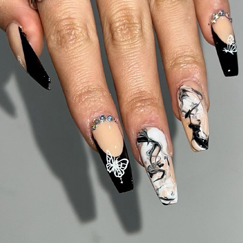 Fake Nails Heart Pattern Full Cover Fake Nails DIY Glue Press On Nails Nail Supplies For Professionals