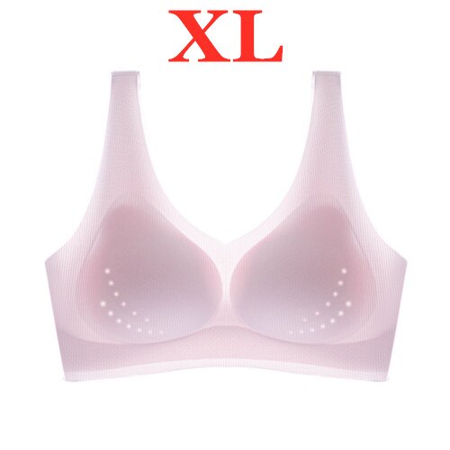 Youpin Women's Ice Silk Seamless Bra Ultra-thin No Steel Ring Breathable Antibacterial Gather One Piece Breathable Underwear Pink XL