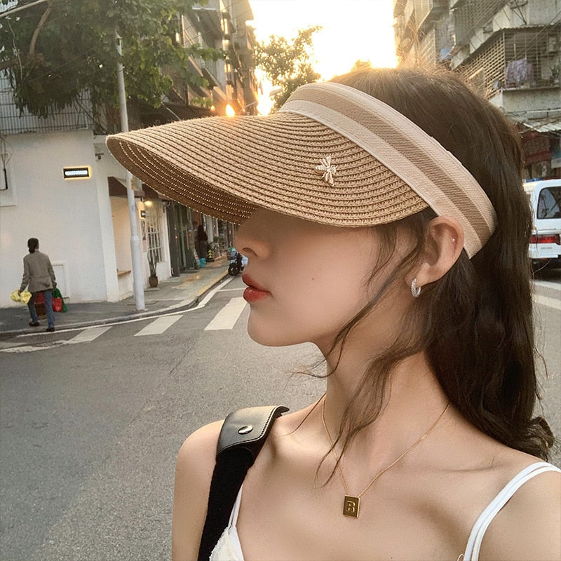 Empty Top Straw Hat Travel Sunshade Sun Hat Cap Trendy Superlite Beach Cap summer Wear Visor Cap For Womens