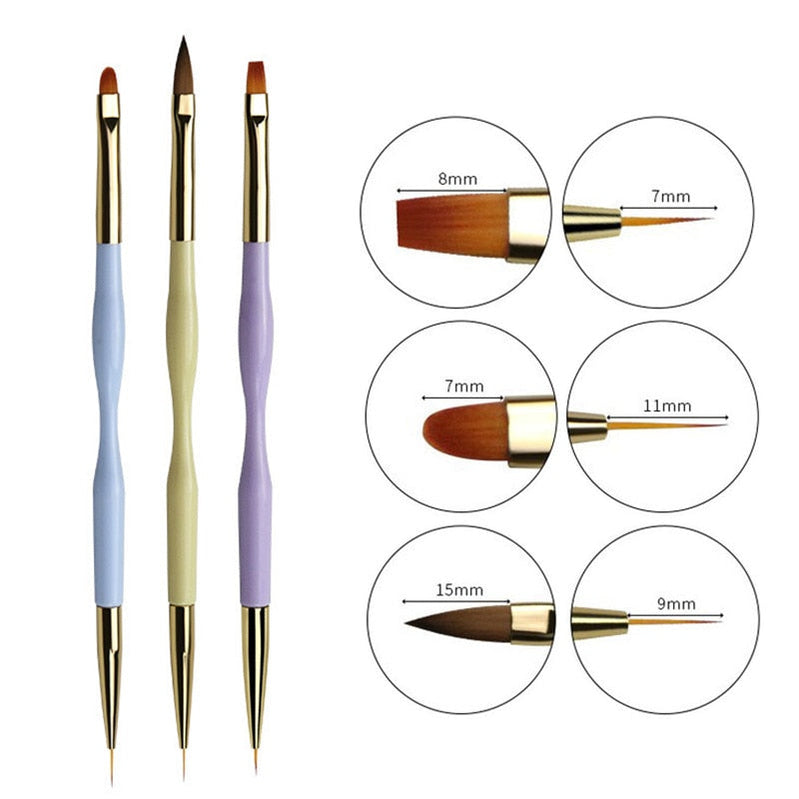 3Pcs French Stripe Nail Art Liner Brush Set 3D Tips Line Stripes DIY Drawing Pen UV Gel Brushes Painting Pen Manicure Tools 54651