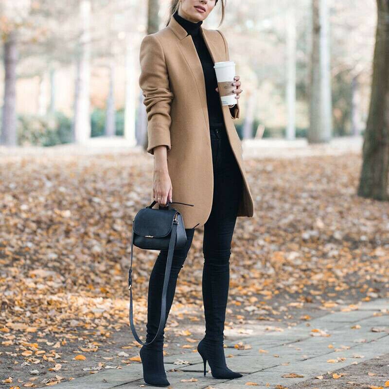 2023 Autumn/Winter New European and American Fashion Solid Neck Woolen Coat