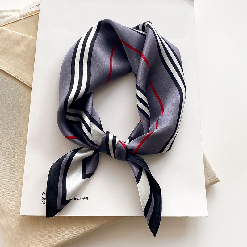 Classice 100% Silk Square Scarf Women Print Stripe Hair Band Wrist Foulard England Style Neckerchief Bandana Echarpe FZ159-3