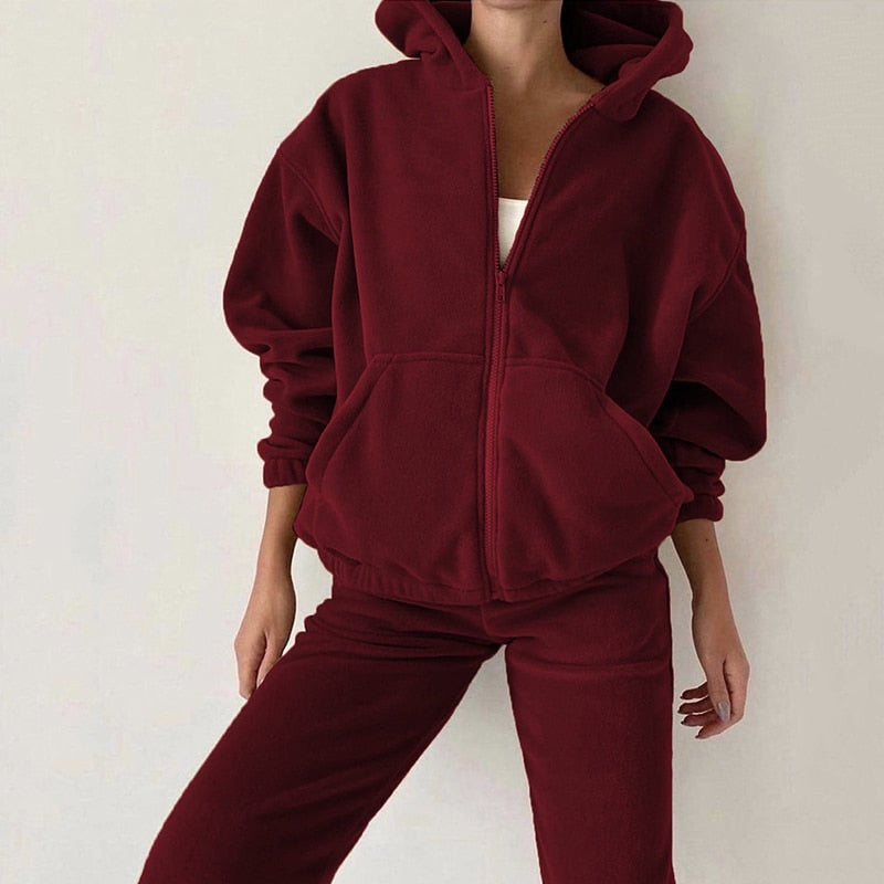 Autumn Winter Women's Brand Velvet Fabric Tracksuits Hoody Track Suit Hoodies And Pants Oversized Sportswear Two Pieces Set
