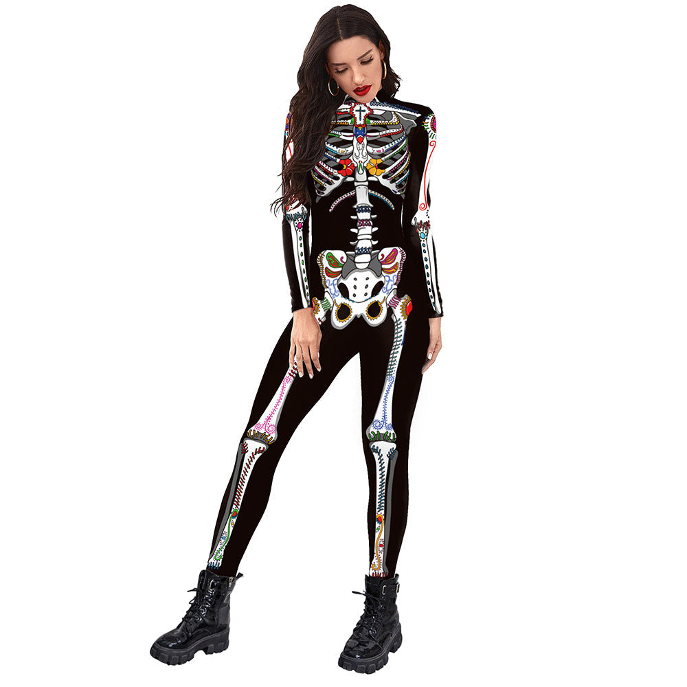 Halloween Funny Skeleton 3d Printed Stage Costume Jumpsuit