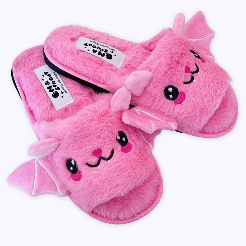 Halloween Shoes Cute Bat Slippers With Wings Winter Warm Home Slippers Women Men Pink