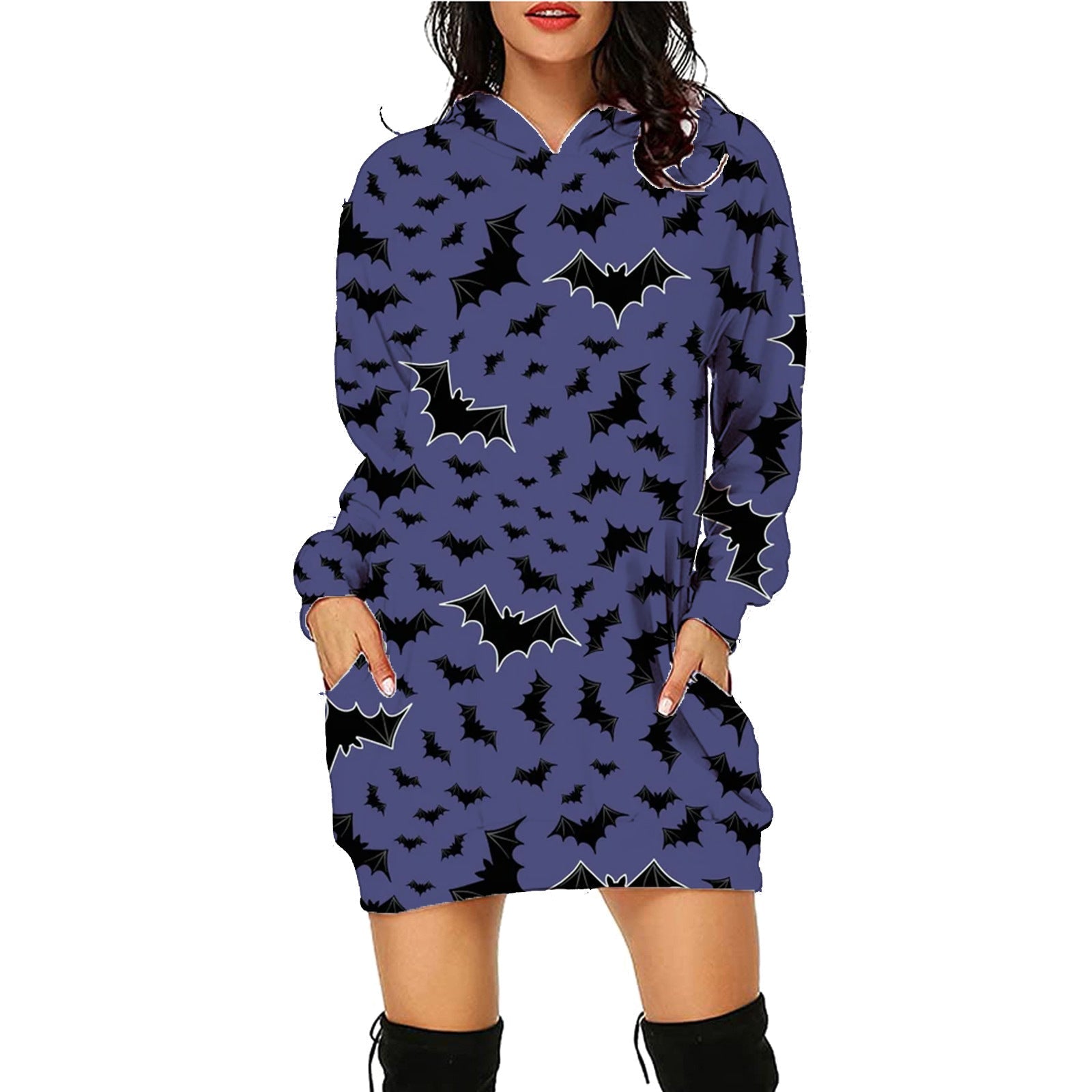 Halloween Print Long Hoodie With Pockets Sweater Long Sleeve Clothes Women SC14