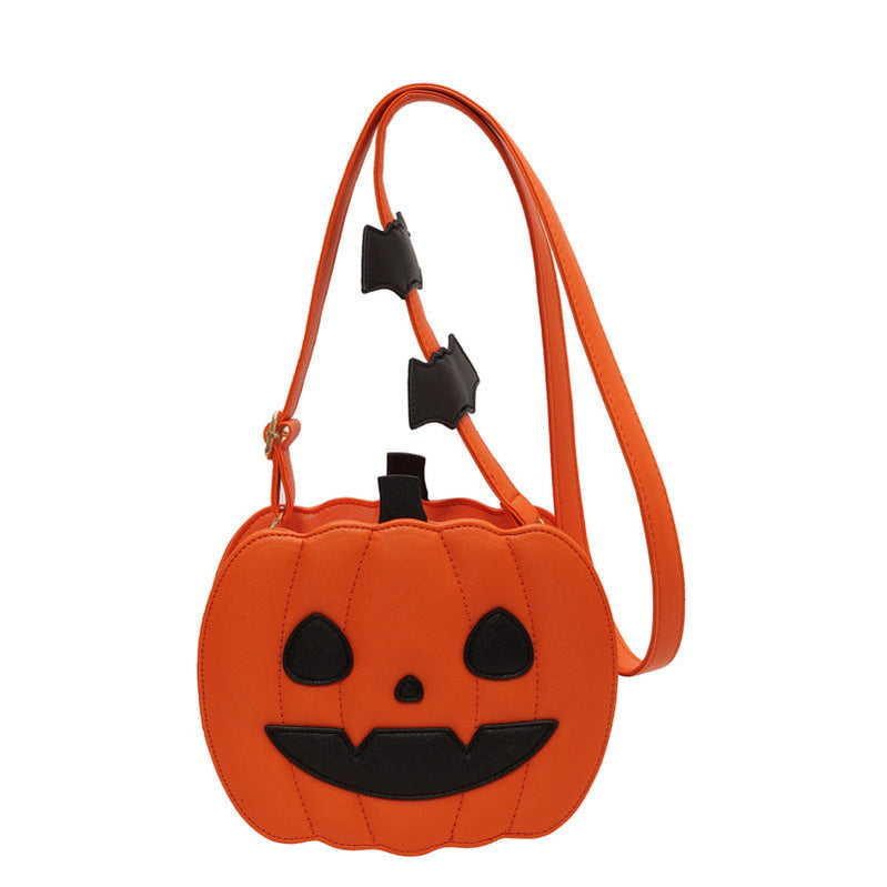 Halloween Bags Funny Pumpkin Cartoon Shoulder Crossbody Bag With Bat Personalized Creative Female Bag Orange2