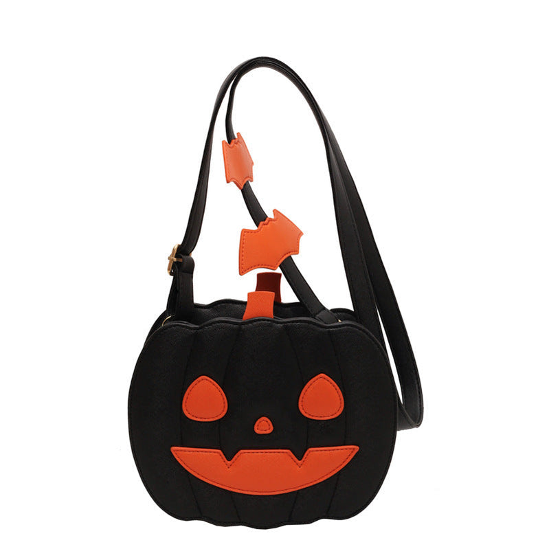 Halloween Bags Funny Pumpkin Cartoon Shoulder Crossbody Bag With Bat Personalized Creative Female Bag Black2