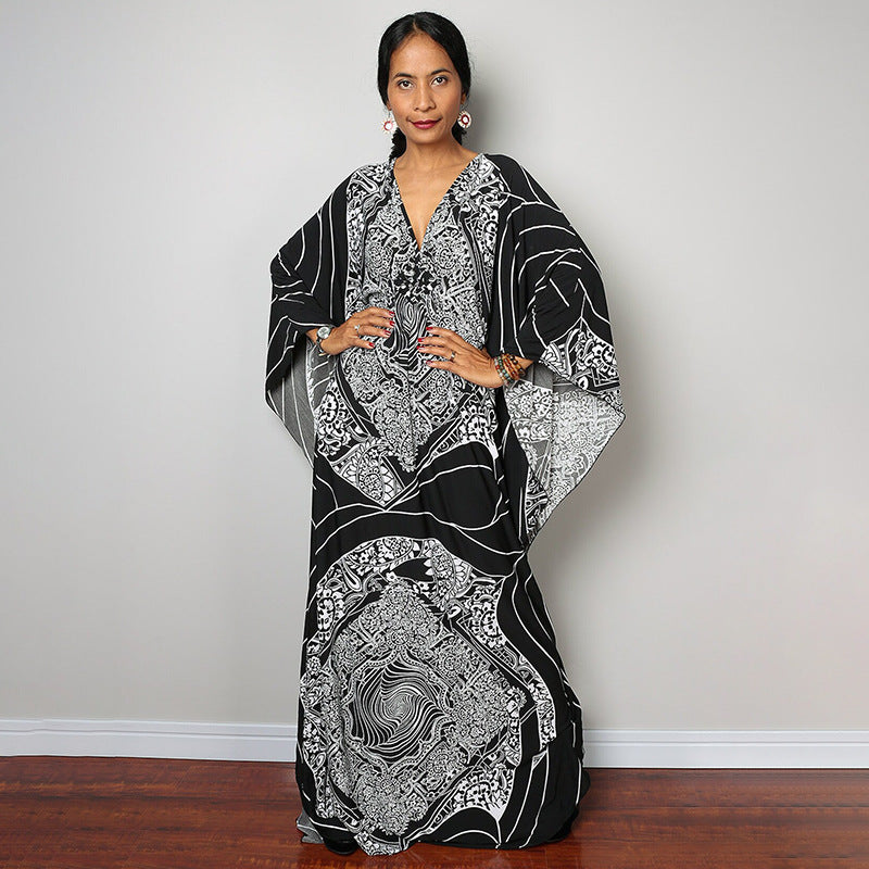 Polyester National Wind Positioning Printed Beach Smock Robe Type Sunscreen Shirt Holiday Dress Color13