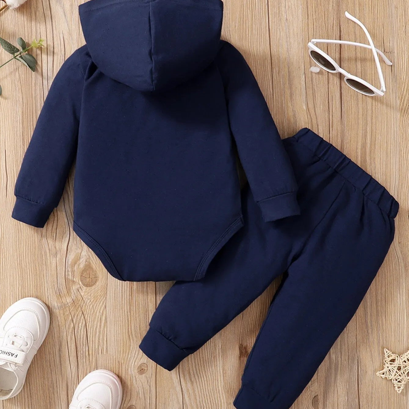 0-2 Years Newborn Baby Boy Hooded Suit 2Pcs Set Long Sleeve Letter Bodysuit+Pants Toddler Boy Autumn Sport Style Sweatsuit