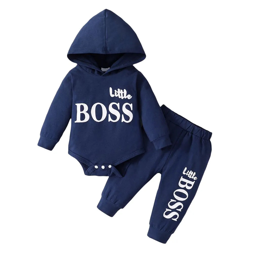 0-2 Years Newborn Baby Boy Hooded Suit 2Pcs Set Long Sleeve Letter Bodysuit+Pants Toddler Boy Autumn Sport Style Sweatsuit 22110722