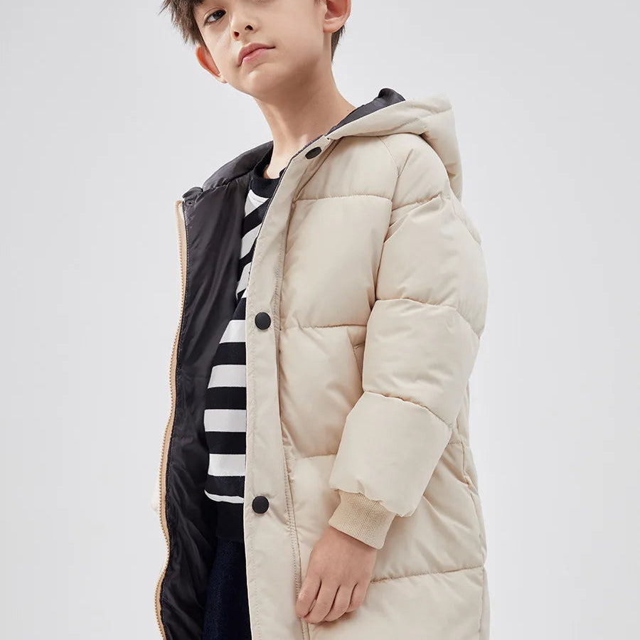1-12Y Girls Boys Down Jacket Long Thick Parkas Hooded Children Warm Coats Winter Clothes For Baby Padded Snowsuit Beige