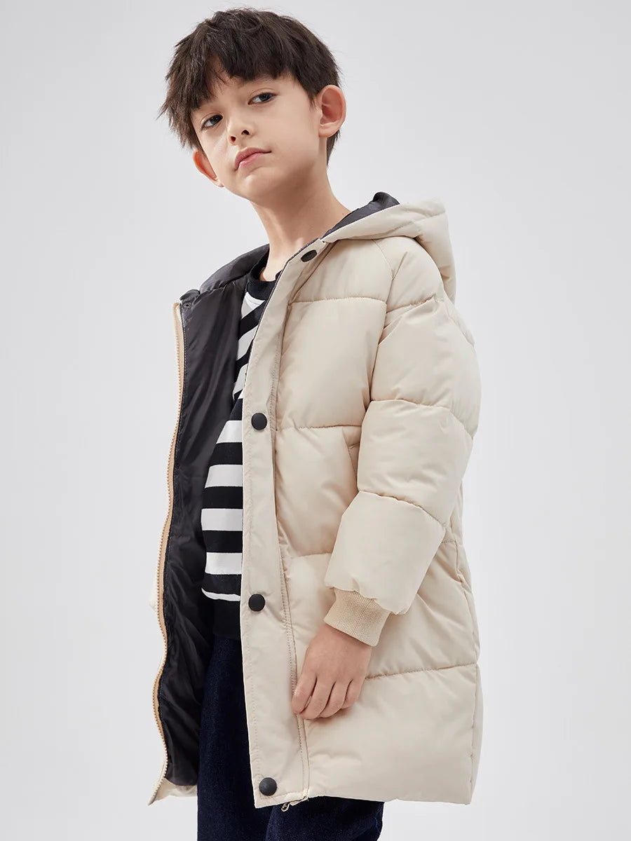 1-12Y Girls Boys Down Jacket Long Thick Parkas Hooded Children Warm Coats Winter Clothes For Baby Padded Snowsuit Beige