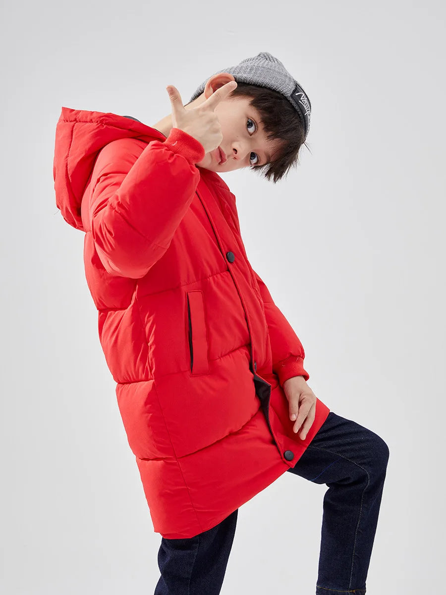 1-12Y Girls Boys Down Jacket Long Thick Parkas Hooded Children Warm Coats Winter Clothes For Baby Padded Snowsuit Red