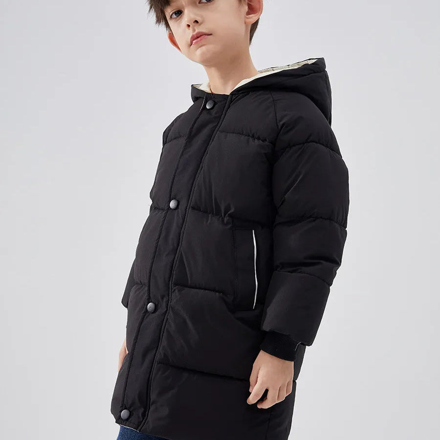 1-12Y Winter Kids Down Waterproof Jacket Boys Girls Solid Warm Parka Coat Cold Protection Hooded Cotton Windbreaker Outerwear black