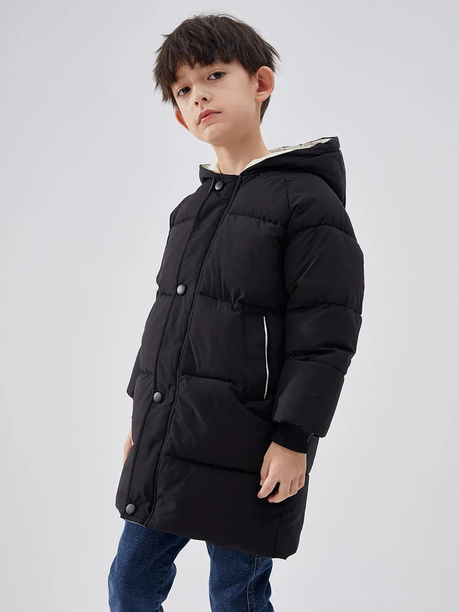 1-12Y Winter Kids Down Waterproof Jacket Boys Girls Solid Warm Parka Coat Cold Protection Hooded Cotton Windbreaker Outerwear black