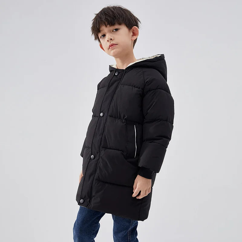 1-12Y Winter Kids Down Waterproof Jacket Boys Girls Solid Warm Parka Coat Cold Protection Hooded Cotton Windbreaker Outerwear