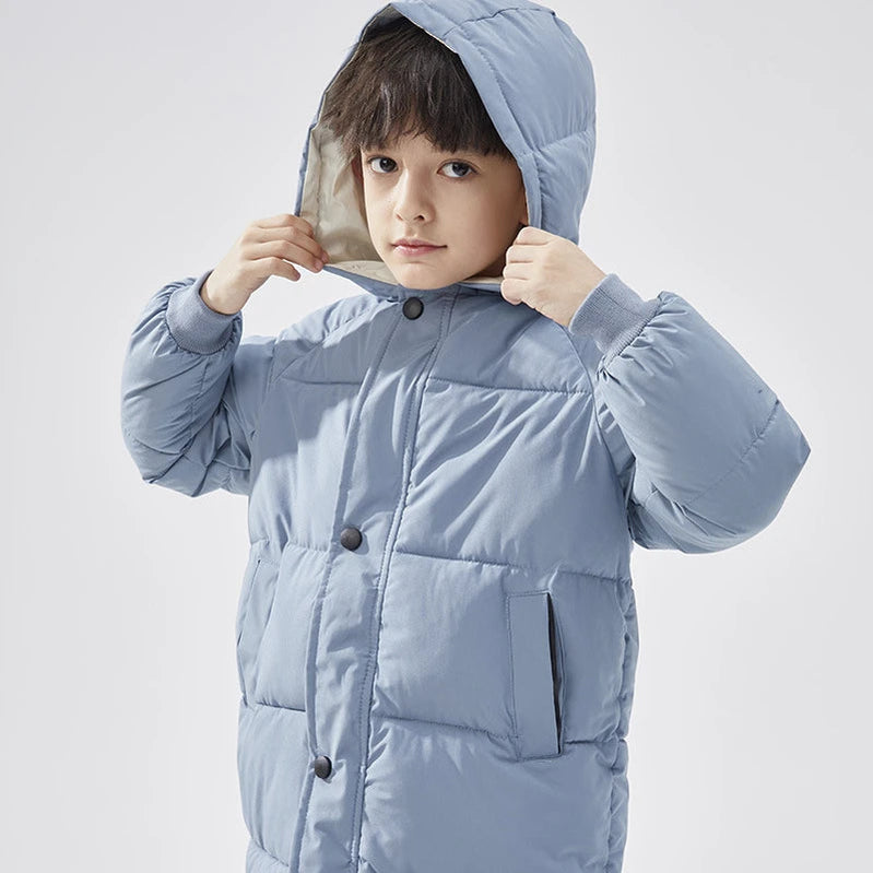 1-12Y Winter Kids Down Waterproof Jacket Boys Girls Solid Warm Parka Coat Cold Protection Hooded Cotton Windbreaker Outerwear