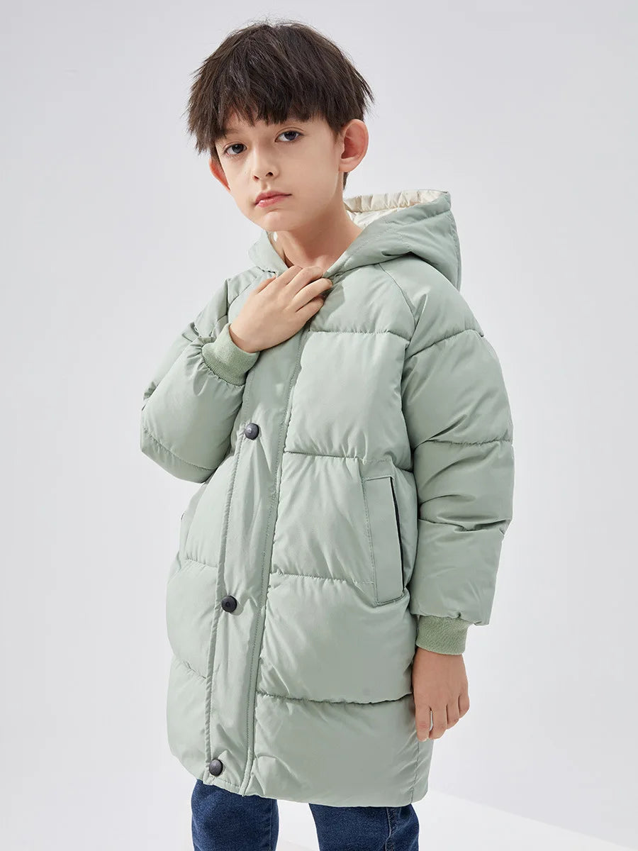 1-12Y Winter Kids Down Waterproof Jacket Boys Girls Solid Warm Parka Coat Cold Protection Hooded Cotton Windbreaker Outerwear green