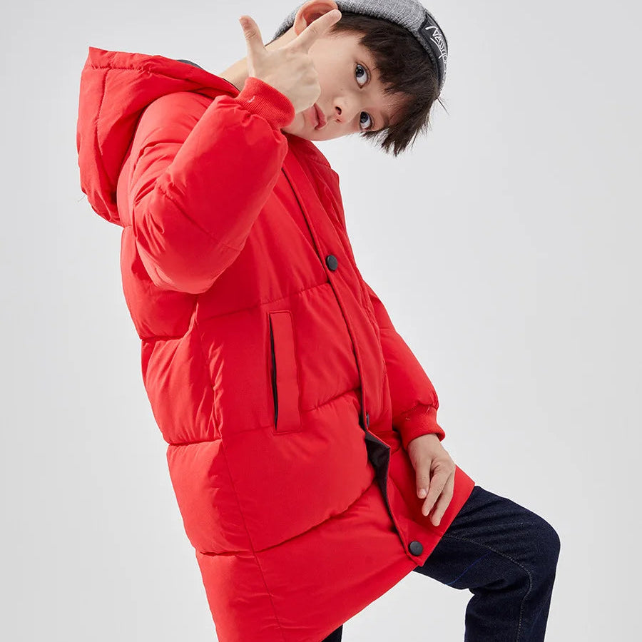1-12Y Winter Kids Down Waterproof Jacket Boys Girls Solid Warm Parka Coat Cold Protection Hooded Cotton Windbreaker Outerwear Red