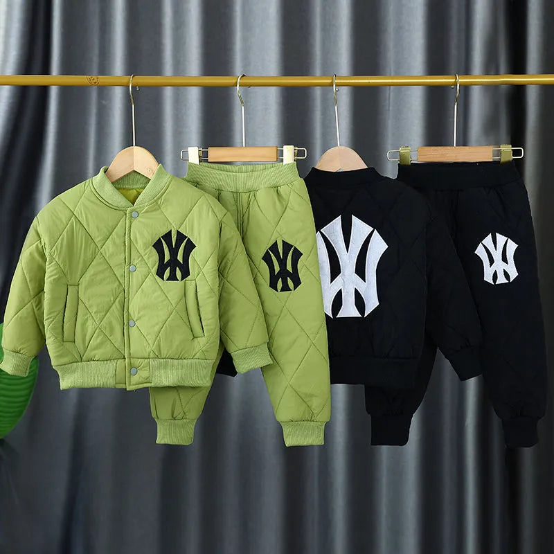 1-6Y Winter Thick Warm Boys Clothing Sets Baby Cotton Pocket Jacket Coats + Pants 2Pcs For Kid Tracksuit Children Clothes Outfit