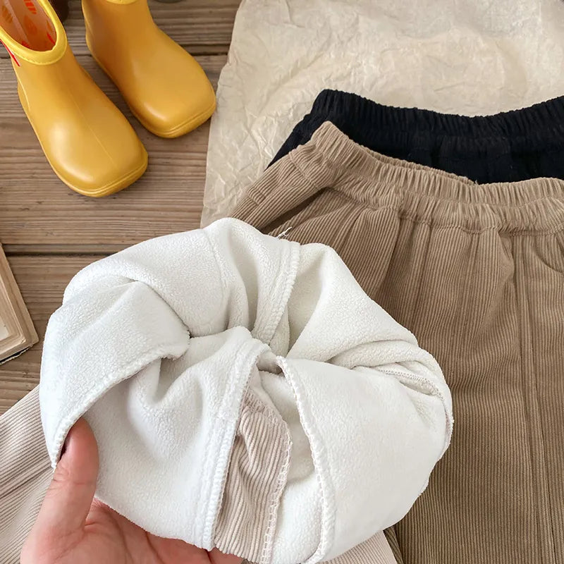 1-6Y Winter Warm Kids Pants Fur Lining Corduroy Fleece Boys Trousers Outerwear Clothing