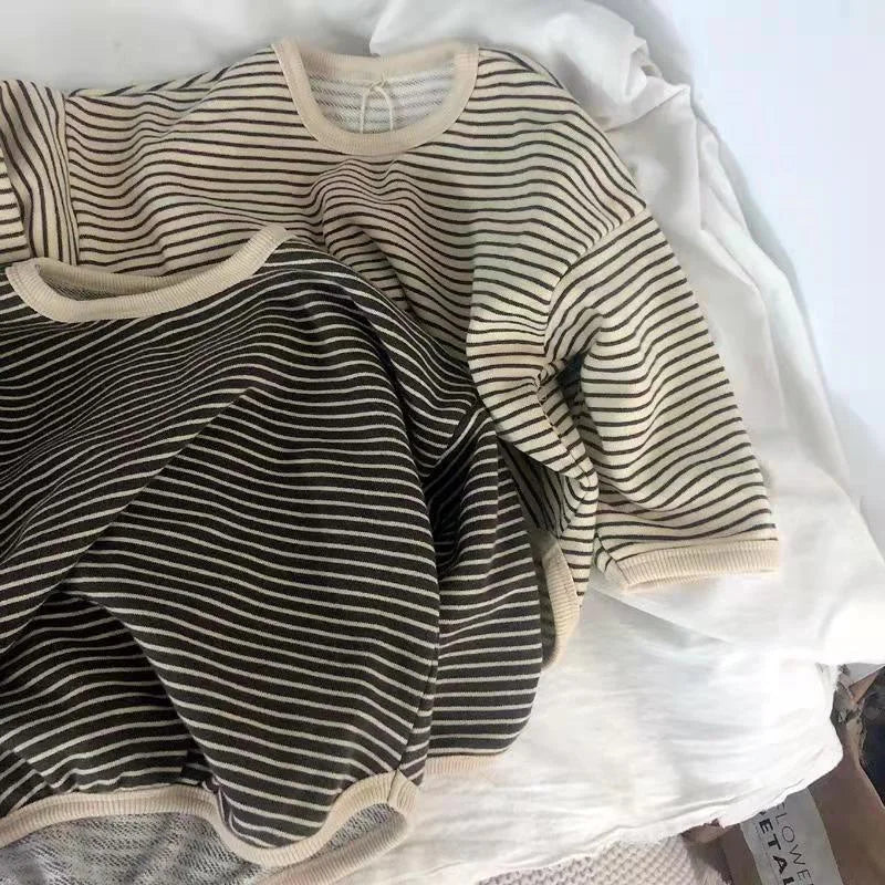 1-8T Cotton Children's Clothing Long Sleeve T-shirts Striped Baby Boy Girl Tops Casual Kids T-shirt Autumn Spring Tee