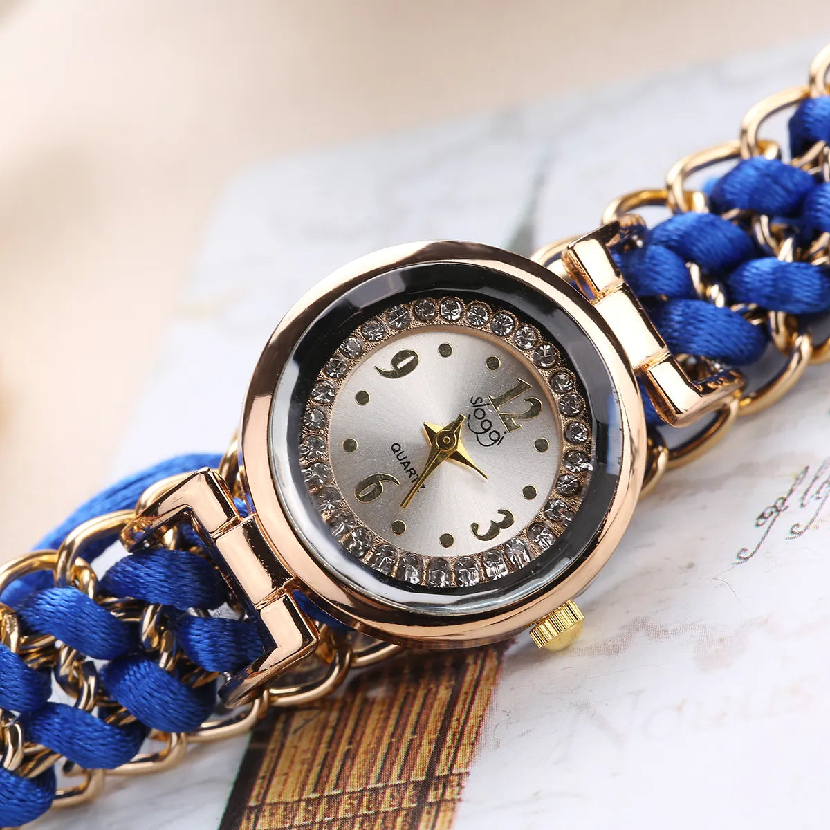 1 Personalized DIY Rhinestone Inlaid Dial, Retractable Women's Bracelet, Quartz Wristwatch