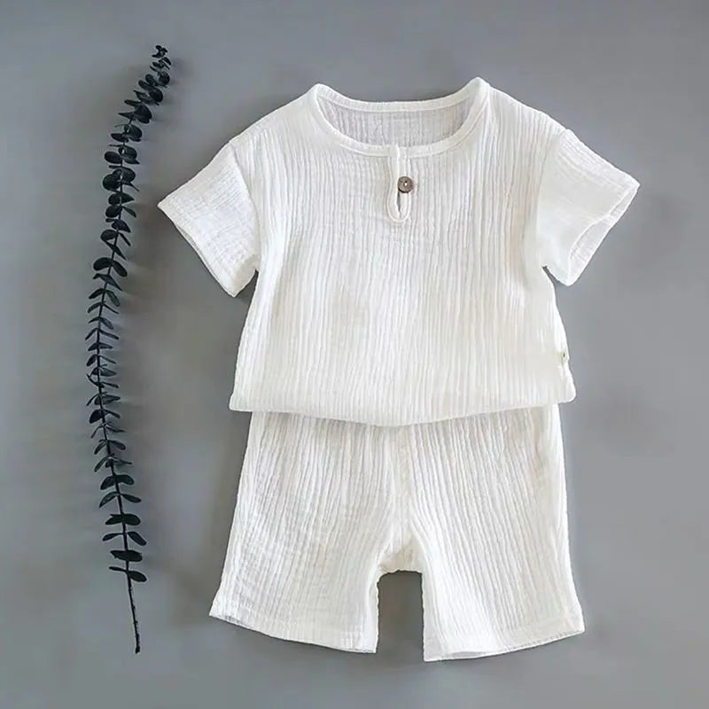 1 to 8 Years 2PCS/Set Cotton And Linen Retro Kids Children Clothes Suits Boys Girls Clothing Sets Baby Girls Clothes WHITE
