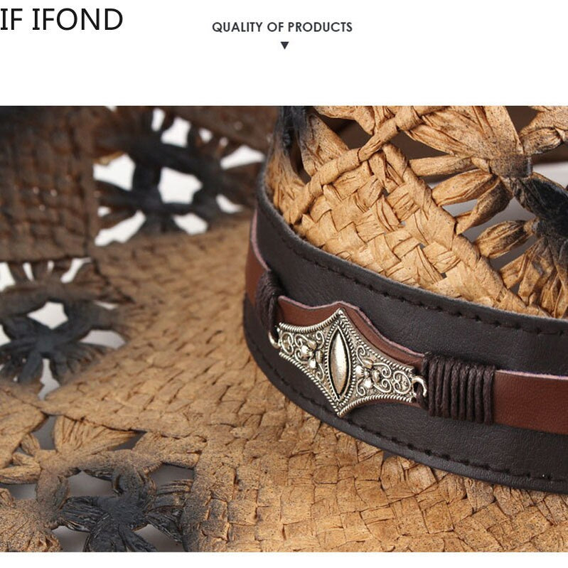 100% Natural Straw Women Men Western Cowboy Hat Summer Handmade Hollow Sombrero Hombre Beach Sun Hat Cowgirl Jazz Hat