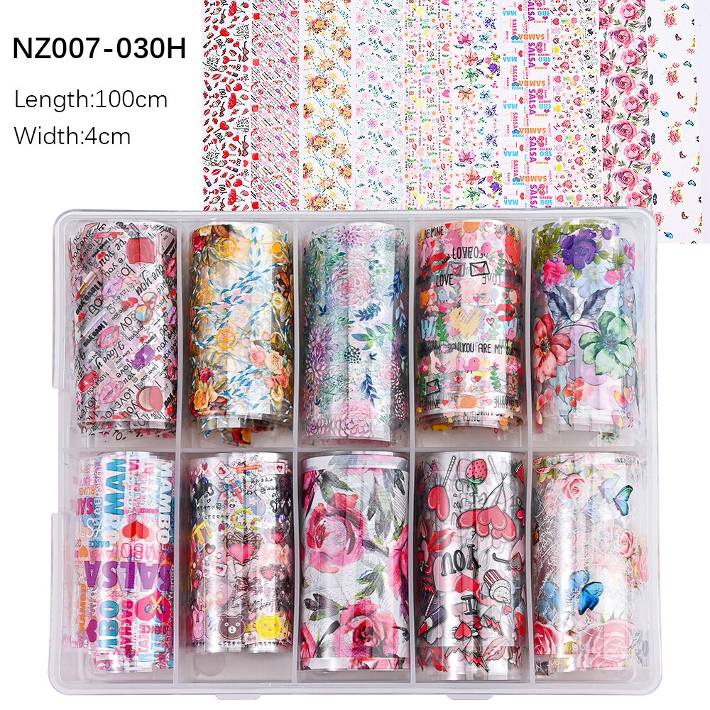 100 Patterns Animal Nail Foils 10ROLLS BOXED Transfer Paper Stickers Sliders DIY Water Marble Boxed Nail Foil NZ-1H 32