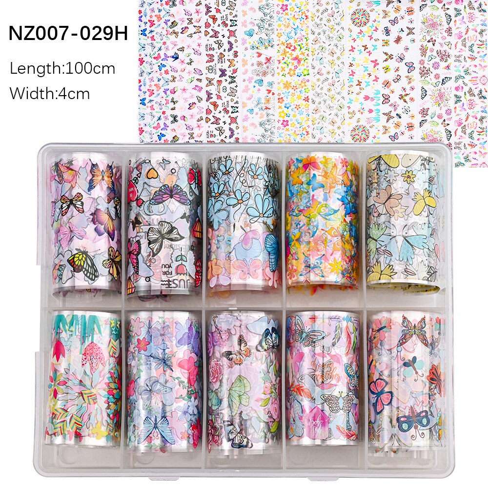 100 Patterns Animal Nail Foils 10ROLLS BOXED Transfer Paper Stickers Sliders DIY Water Marble Boxed Nail Foil NZ-1H 31