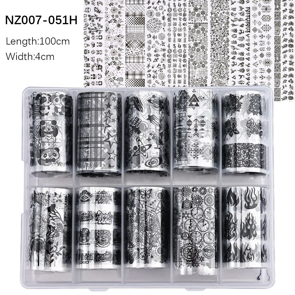 100 Patterns Animal Nail Foils 10ROLLS BOXED Transfer Paper Stickers Sliders DIY Water Marble Boxed Nail Foil NZ-1H 44