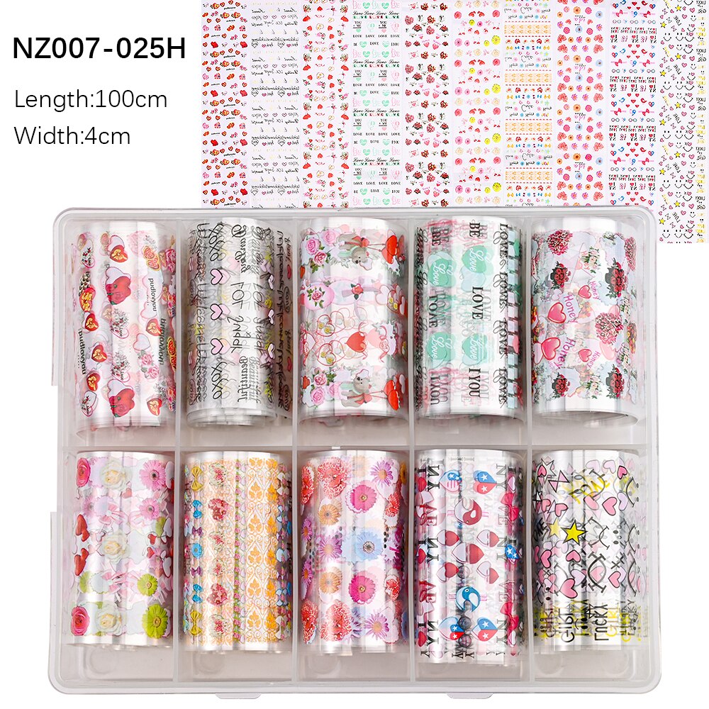100 Patterns Animal Nail Foils 10ROLLS BOXED Transfer Paper Stickers Sliders DIY Water Marble Boxed Nail Foil NZ-1H 27
