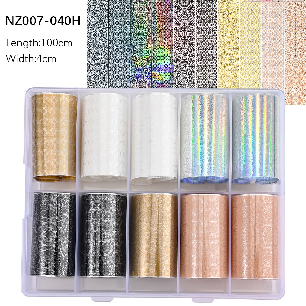 100 Patterns Animal Nail Foils 10ROLLS BOXED Transfer Paper Stickers Sliders DIY Water Marble Boxed Nail Foil NZ-1H 7