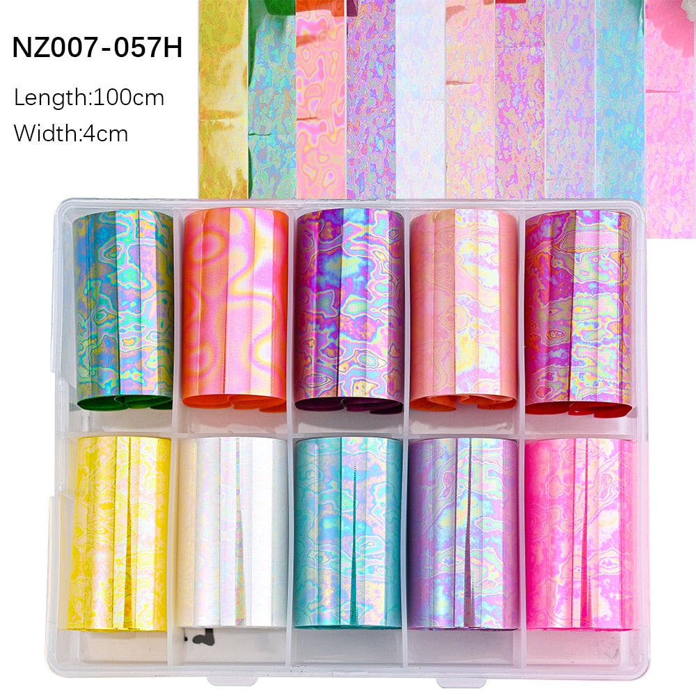 100 Patterns Animal Nail Foils 10ROLLS BOXED Transfer Paper Stickers Sliders DIY Water Marble Boxed Nail Foil NZ-1H 82